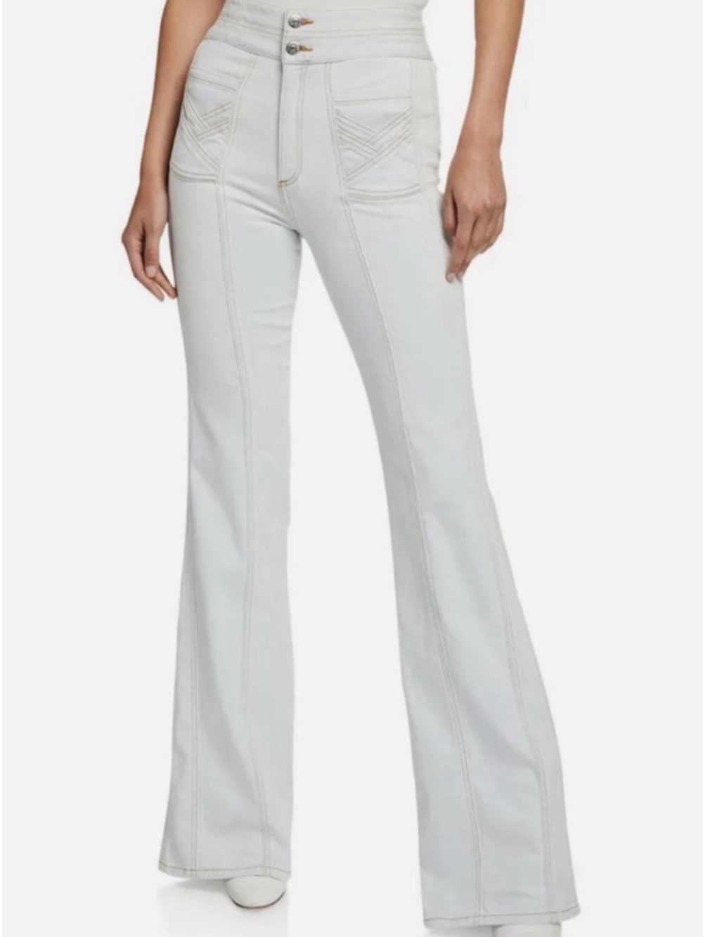 Veronica Beard White High-Rise Flare Jeans (B2)